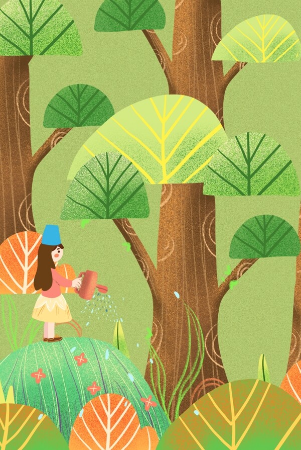 卡通清新绿色森林背景图