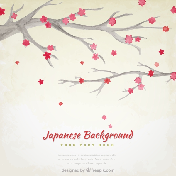 水彩树枝与日本花卉背景