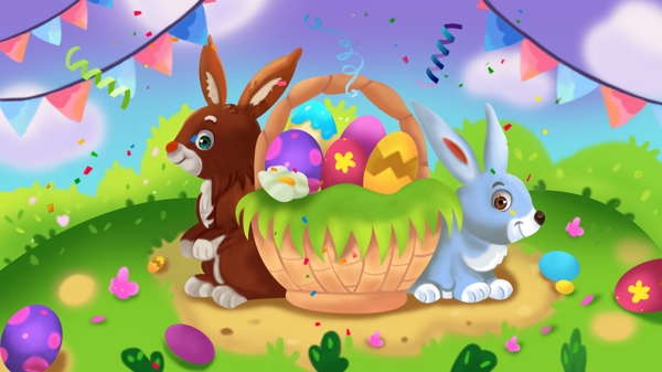 复活节可爱兔子彩蛋插画