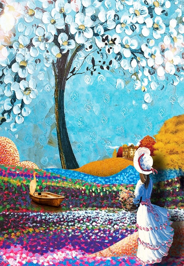 美女油畫風(fēng)景裝飾畫無框畫玄關(guān)壁畫