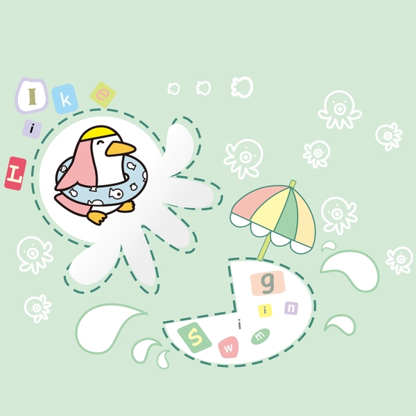 印花矢量图可爱卡通卡通动物企鹅雨伞免费素材