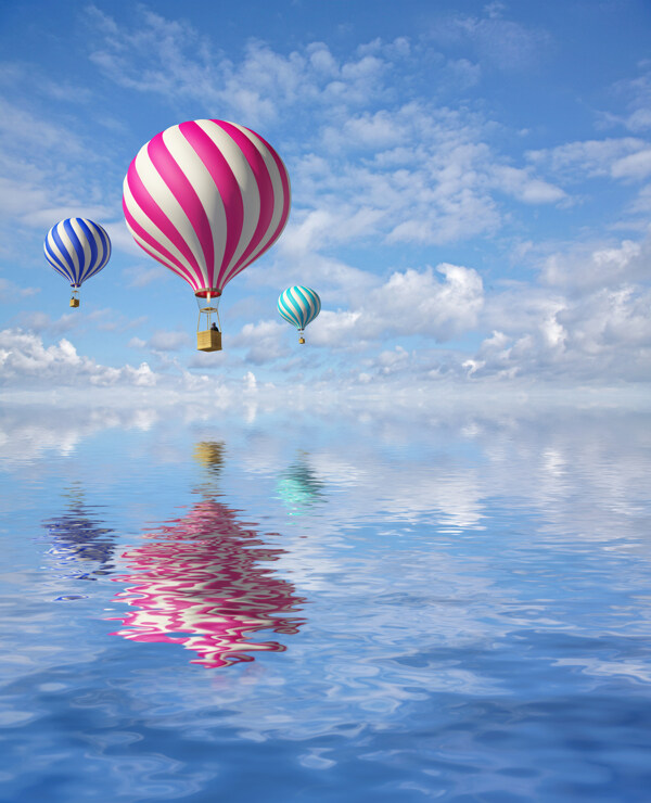 水面上的热气球图片