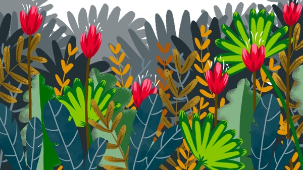 森林植物花卉插画