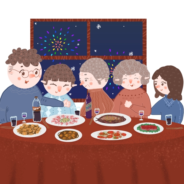 手繪團(tuán)圓年夜飯設(shè)計元素