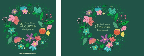 綠色背景五顏六色的花朵