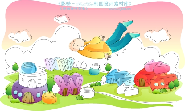 兒童線條插畫小孩游玩卡通童話韓國花紋時(shí)尚花紋底紋矢量素材矢量圖片HanMaker韓國設(shè)計(jì)素材庫