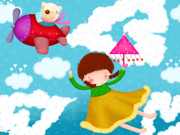 飛翔的小女孩卡通背景