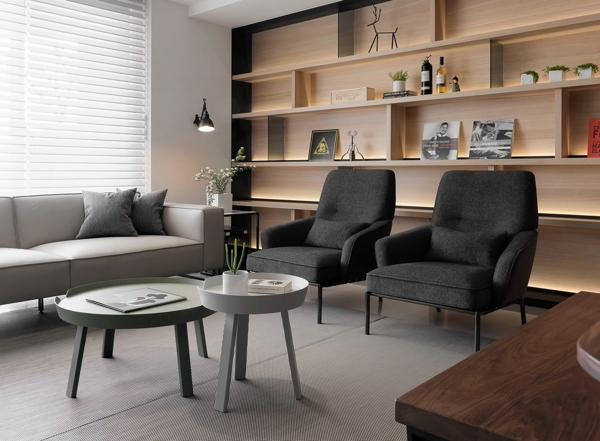 现代时尚客厅黑色沙发椅室内装修效果图