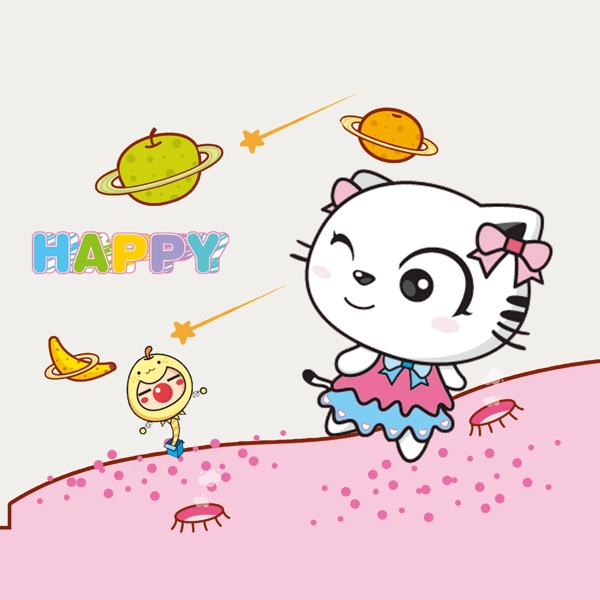 印花矢量圖卡通動物貓文字免費素材