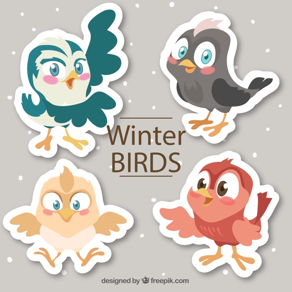 卡通冬季小鸟贴纸图片