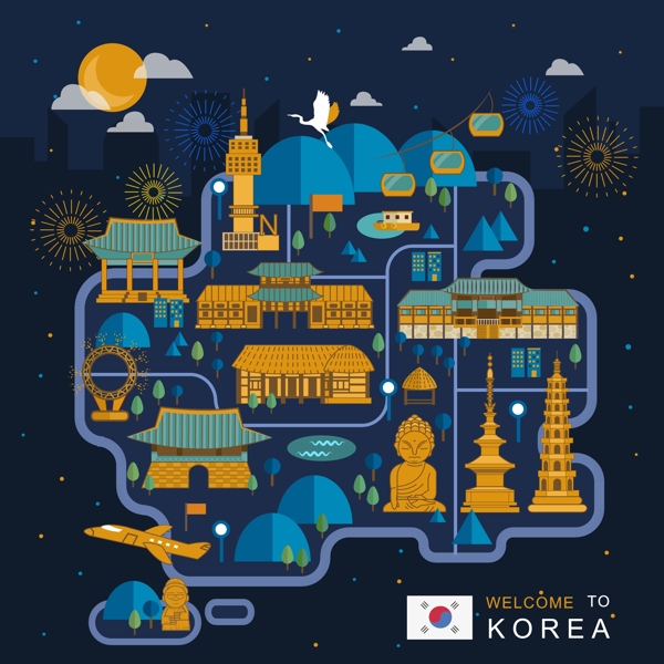 韩国旅游设计矢量