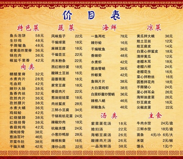菜單模板