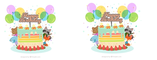 美味的蛋糕可爱的动物生日派对气球背景