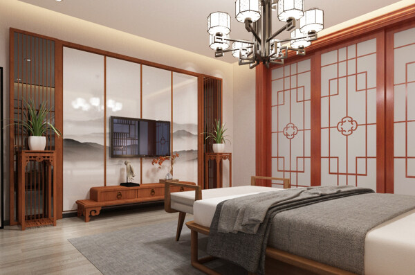 新中式卧室装饰装修效果图