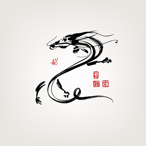 矢量中國(guó)龍毛筆圖形