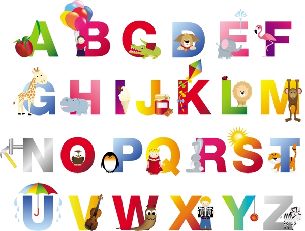 动物英文字母图片