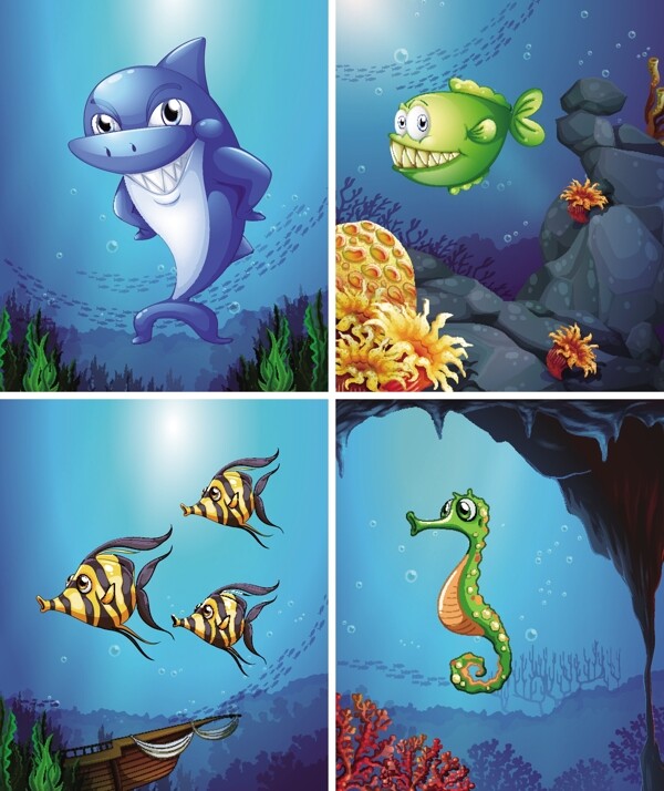 海底动物世界手绘风格