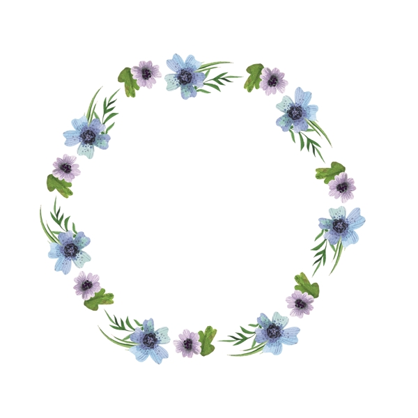 矢量卡通扁平化蓝色花朵植物边框
