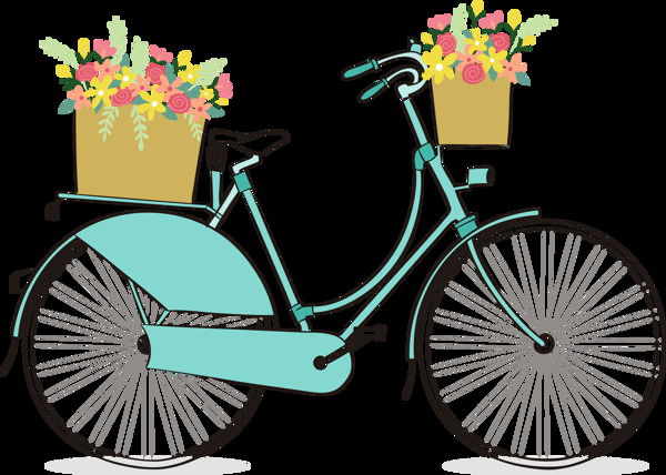 花篮单车自行车插画免抠png透明图层素材