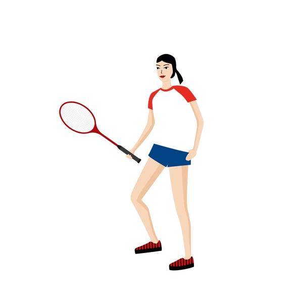 手绘卡通插画体育运动项目人物打羽毛球