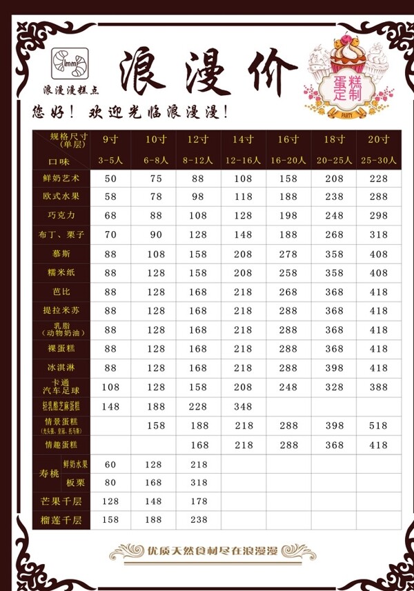 蛋糕菜單