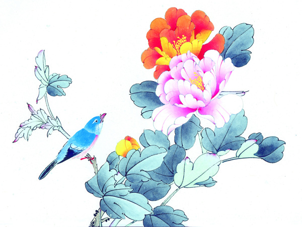 中國(guó)風(fēng)花喜鵲牡丹桃花芍藥小鳥中華藝術(shù)繪畫
