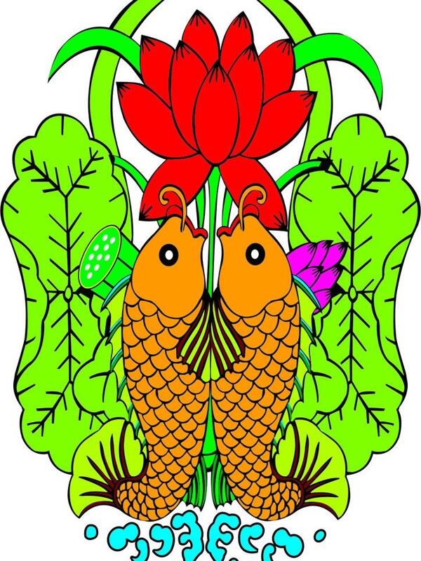 雙魚戲蓮圖片
