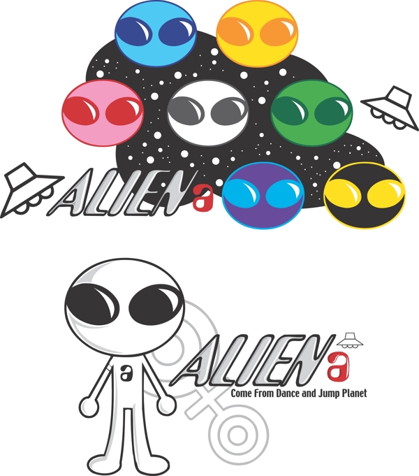 卡通外星人與飛船圖片