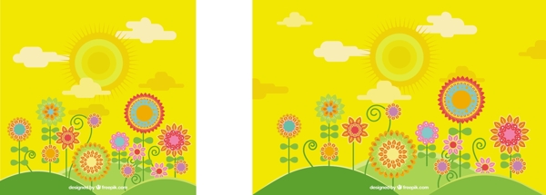 黄色的春天背景与花卉在平面设计