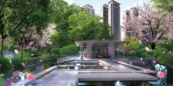 新中式房地产庭院美景