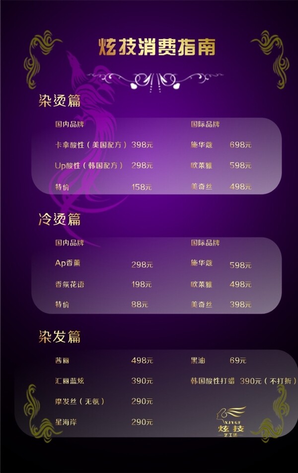 理發(fā)店價目表