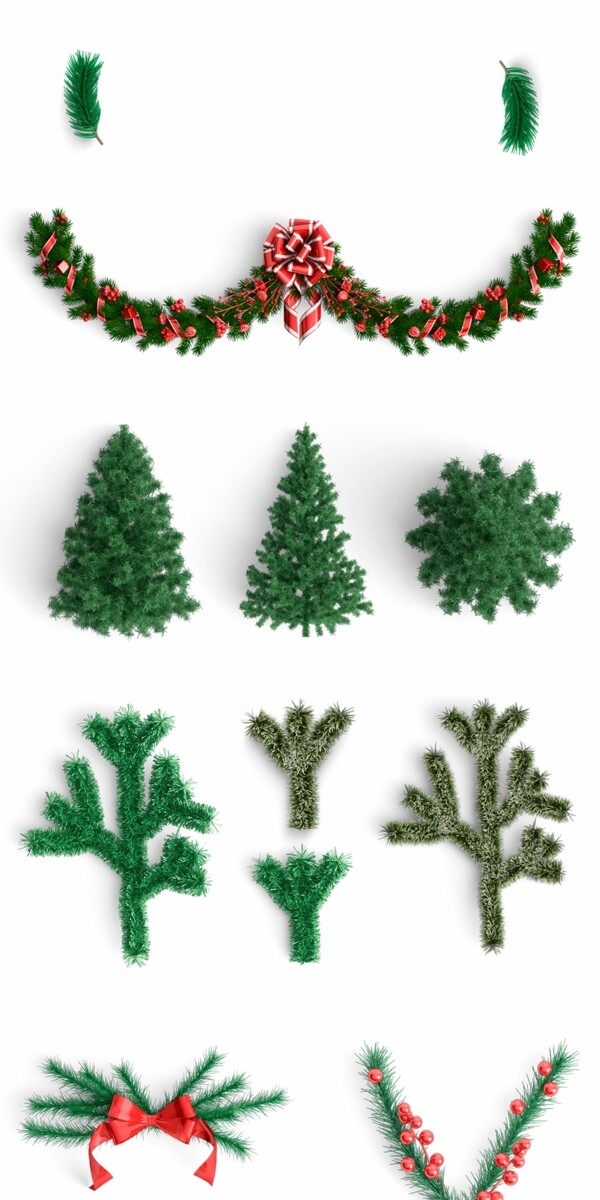 圣诞节绿色植物树叶树木植被圣诞老人礼物