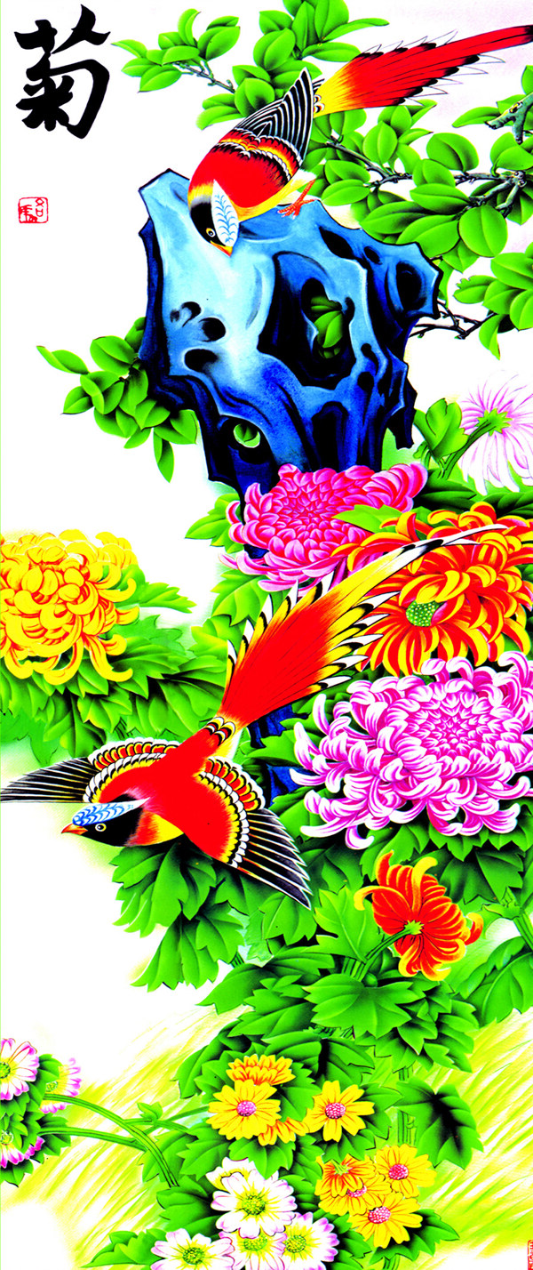 喜鵲與菊花圖片