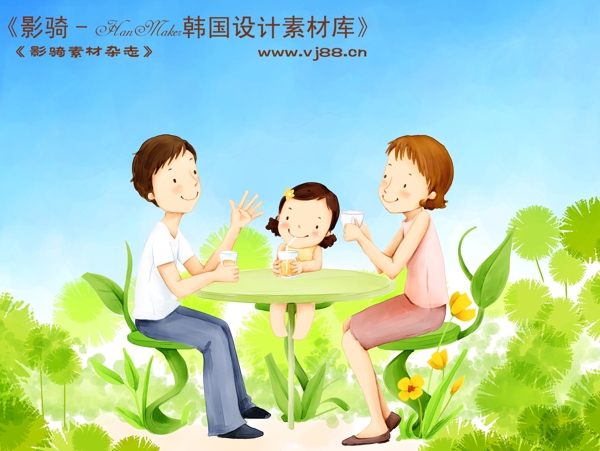HanMaker韓國設(shè)計素材庫卡通漫畫全家幸福家庭生活父母孩子可愛