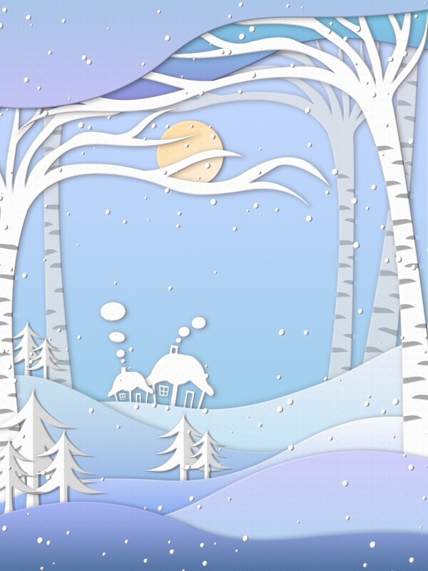 剪纸风冬季雪地鹿背景设计