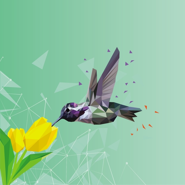 3D几何图形鸟与花背景图