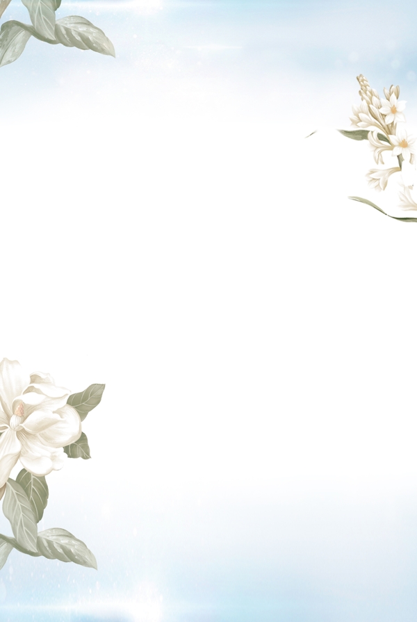 白色清新手绘花卉背景素材