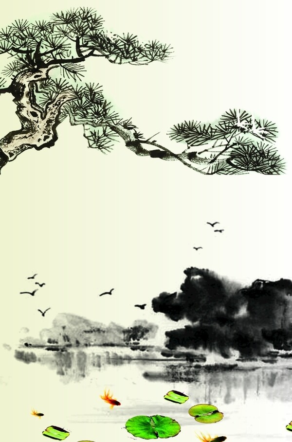 中国风水墨画海报背景展板