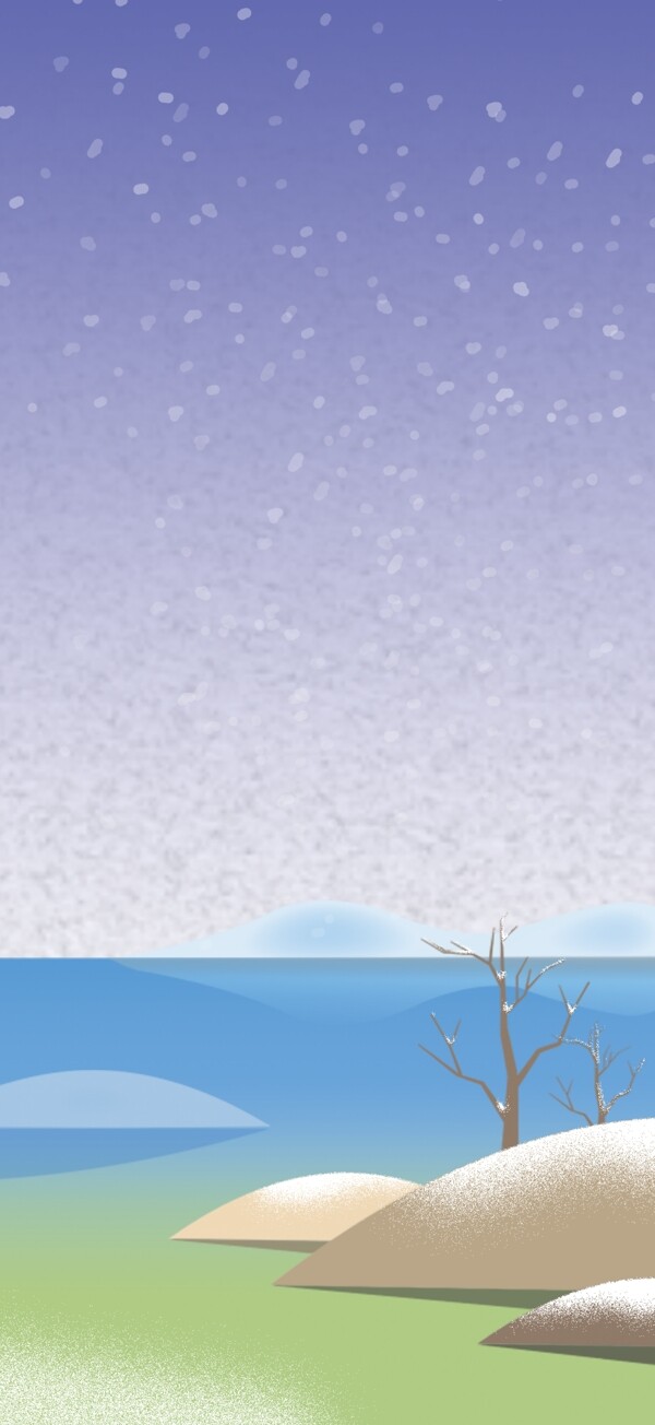 蓝色大气冬季雪景插画背景