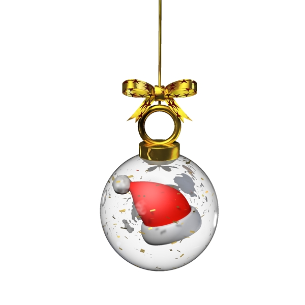 金色圣诞元素水晶玻璃球挂件之圣诞帽