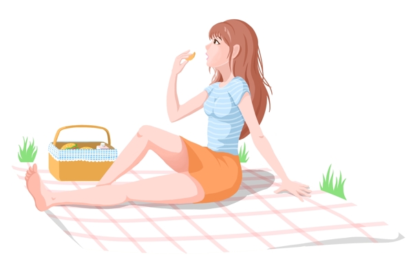 春游野餐的小女孩