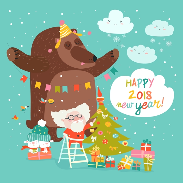 卡通白云樹葉圣誕素材