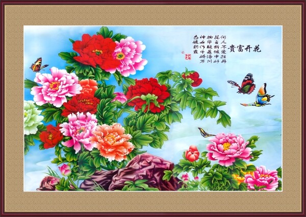 花鳥畫中堂畫分層插畫PSD格式0005