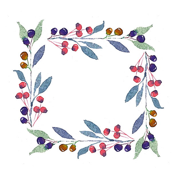 水彩山楂花环插图