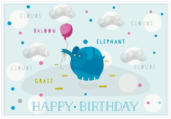 免费生日快乐矢量背景可爱的大象