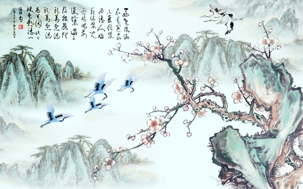 中式古典梅花水墨畫(huà)