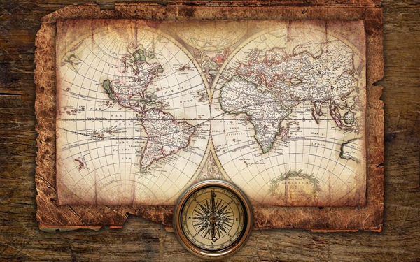 指南针与世界地图图片