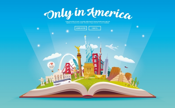 美国旅行旅游插画设计