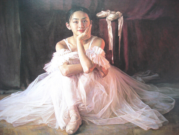 美麗女孩油畫