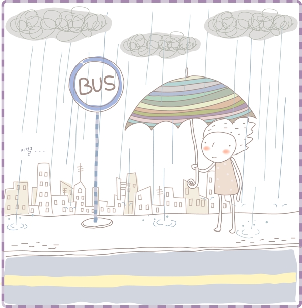 下雨天等公車的男孩